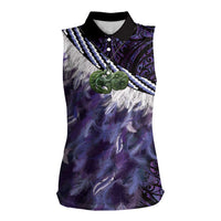 Purple Traditional Cloak Aotearoa Women Sleeveless Polo Shirt Maori Paua Shell Korowai Pattern LT14 Female Purple - Polynesian Pride