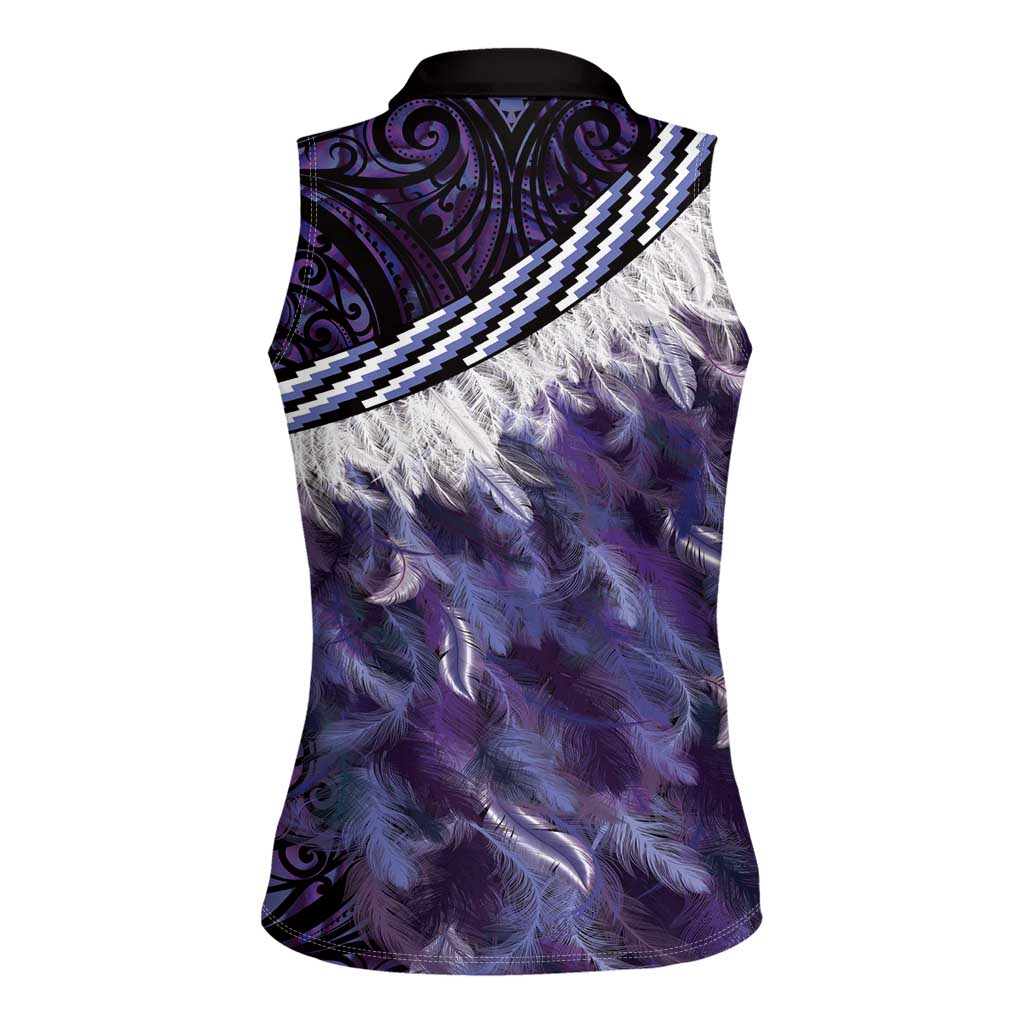 Purple Traditional Cloak Aotearoa Women Sleeveless Polo Shirt Maori Paua Shell Korowai Pattern LT14 - Polynesian Pride