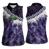 Purple Traditional Cloak Aotearoa Women Sleeveless Polo Shirt Maori Paua Shell Korowai Pattern LT14 - Polynesian Pride