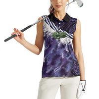 Purple Traditional Cloak Aotearoa Women Sleeveless Polo Shirt Maori Paua Shell Korowai Pattern LT14 - Polynesian Pride