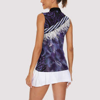 Purple Traditional Cloak Aotearoa Women Sleeveless Polo Shirt Maori Paua Shell Korowai Pattern LT14 - Polynesian Pride