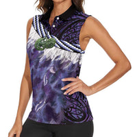 Purple Traditional Cloak Aotearoa Women Sleeveless Polo Shirt Maori Paua Shell Korowai Pattern LT14 - Polynesian Pride