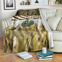 Yellow Traditional Cloak Aotearoa Blanket Maori Paua Shell Korowai Pattern