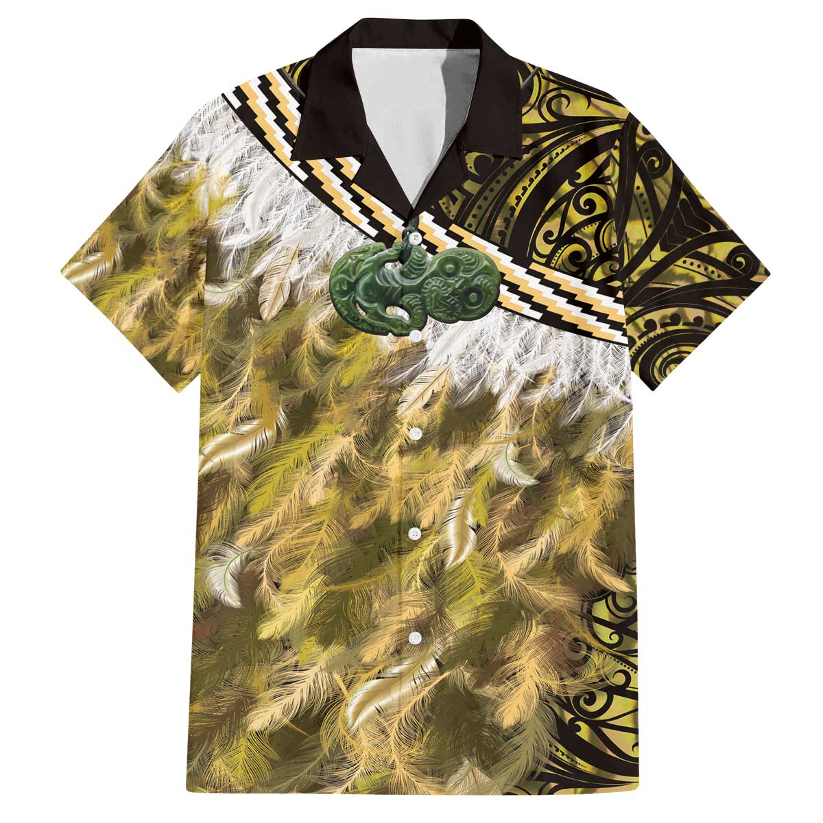 Yellow Traditional Cloak Aotearoa Family Matching Off The Shoulder Long Sleeve Dress and Hawaiian Shirt Maori Paua Shell Korowai Pattern LT14 Dad's Shirt - Short Sleeve Yellow - Polynesian Pride
