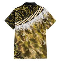 Yellow Traditional Cloak Aotearoa Family Matching Off Shoulder Maxi Dress and Hawaiian Shirt Maori Paua Shell Korowai Pattern LT14 - Polynesian Pride