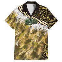 Yellow Traditional Cloak Aotearoa Family Matching Off Shoulder Short Dress and Hawaiian Shirt Maori Paua Shell Korowai Pattern LT14 Dad's Shirt - Short Sleeve Yellow - Polynesian Pride