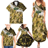 Yellow Traditional Cloak Aotearoa Family Matching Summer Maxi Dress and Hawaiian Shirt Maori Paua Shell Korowai Pattern LT14 - Polynesian Pride