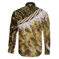 Yellow Traditional Cloak Aotearoa Family Matching Summer Maxi Dress and Hawaiian Shirt Maori Paua Shell Korowai Pattern LT14 - Polynesian Pride