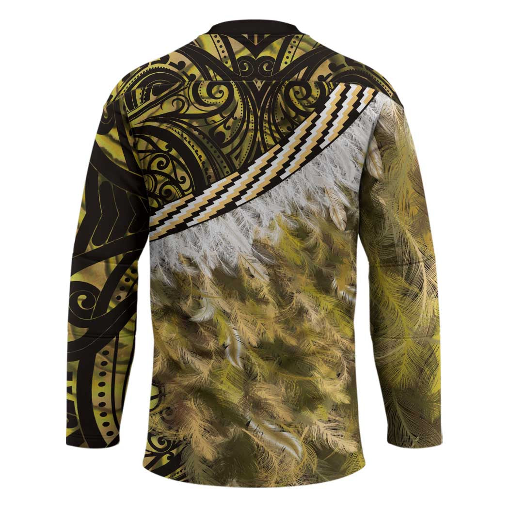 Yellow Traditional Cloak Aotearoa Hockey Jersey Maori Paua Shell Korowai Pattern - Polynesian Pride