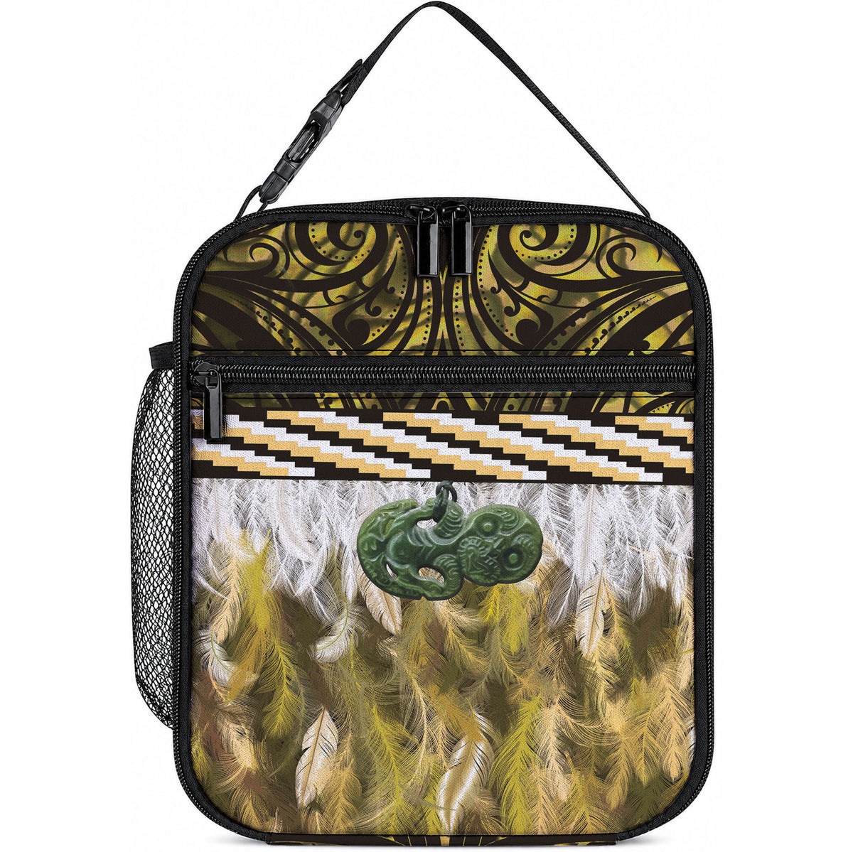 Yellow Traditional Cloak Aotearoa Lunch Bag Maori Paua Shell Korowai Pattern LT14 10.2 × 8.3 × 4.3 inch Yellow - Polynesian Pride
