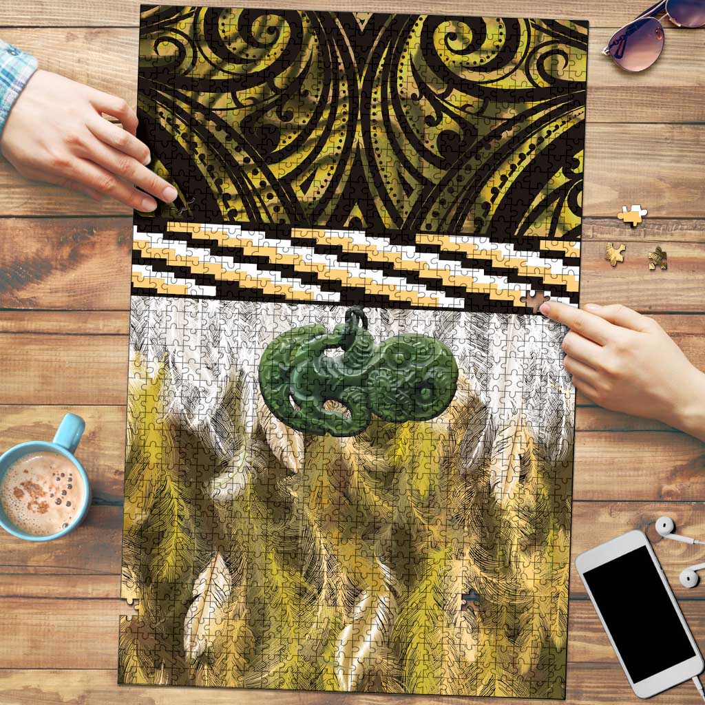 Yellow Traditional Cloak Aotearoa Puzzle Maori Paua Shell Korowai Pattern - Polynesian Pride