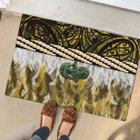 Yellow Traditional Cloak Aotearoa Rubber Doormat Maori Paua Shell Korowai Pattern