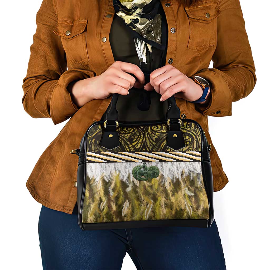 Yellow Traditional Cloak Aotearoa Shoulder Handbag Maori Paua Shell Korowai Pattern LT14 - Polynesian Pride