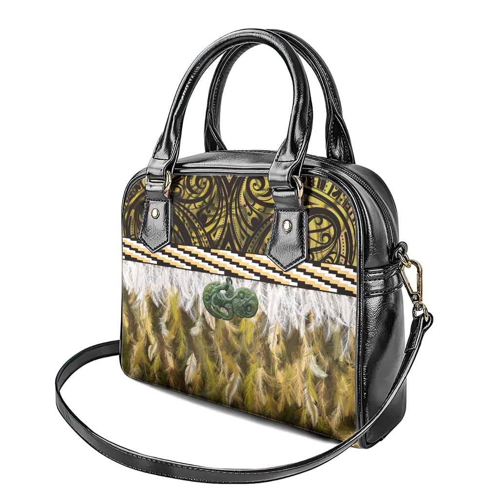 Yellow Traditional Cloak Aotearoa Shoulder Handbag Maori Paua Shell Korowai Pattern LT14 - Polynesian Pride