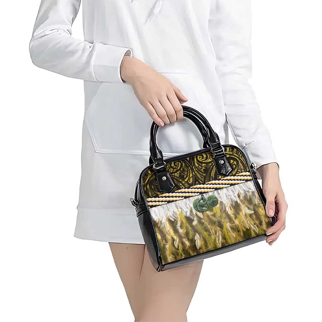 Yellow Traditional Cloak Aotearoa Shoulder Handbag Maori Paua Shell Korowai Pattern LT14 - Polynesian Pride