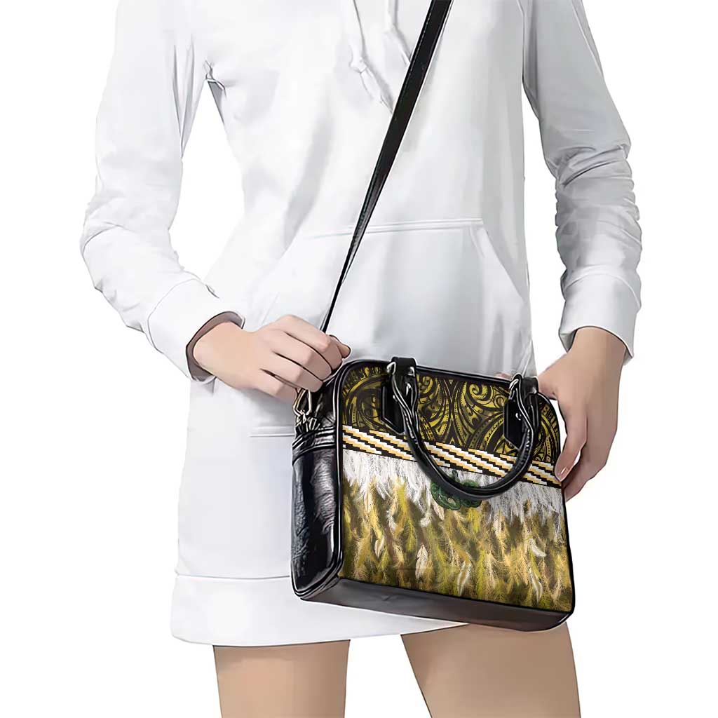 Yellow Traditional Cloak Aotearoa Shoulder Handbag Maori Paua Shell Korowai Pattern LT14 - Polynesian Pride