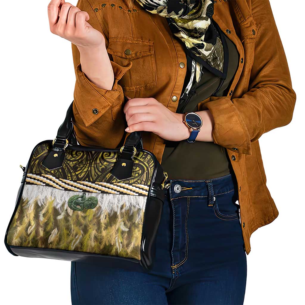 Yellow Traditional Cloak Aotearoa Shoulder Handbag Maori Paua Shell Korowai Pattern LT14 - Polynesian Pride