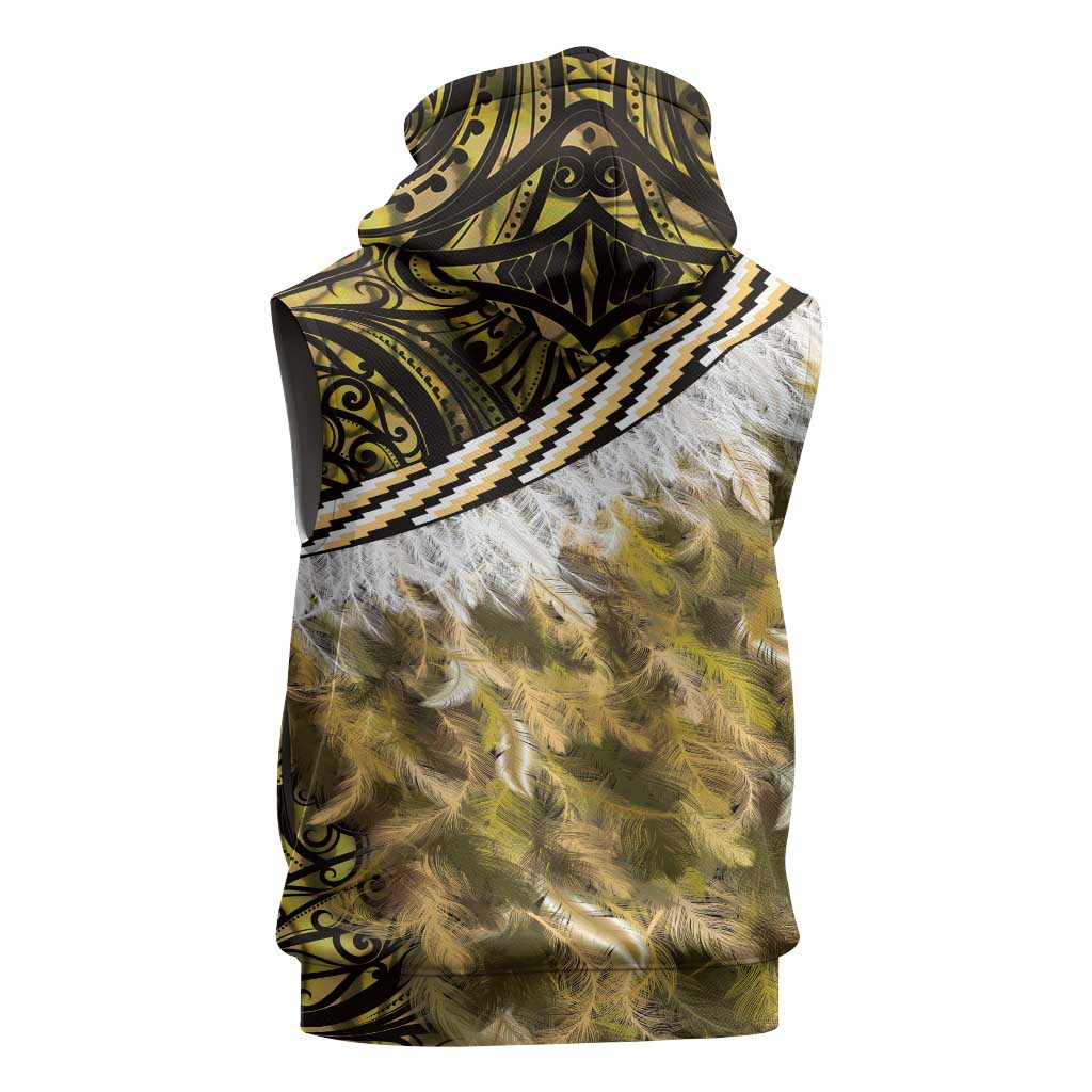Yellow Traditional Cloak Aotearoa Sleeveless Zip Hoodie Maori Paua Shell Korowai Pattern - Polynesian Pride