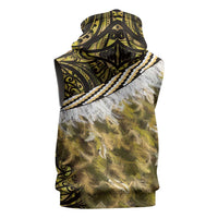 Yellow Traditional Cloak Aotearoa Sleeveless Zip Hoodie Maori Paua Shell Korowai Pattern - Polynesian Pride