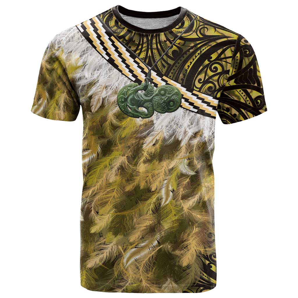 Yellow Traditional Cloak Aotearoa T Shirt Maori Paua Shell Korowai Pattern