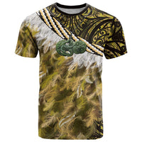 Yellow Traditional Cloak Aotearoa T Shirt Maori Paua Shell Korowai Pattern