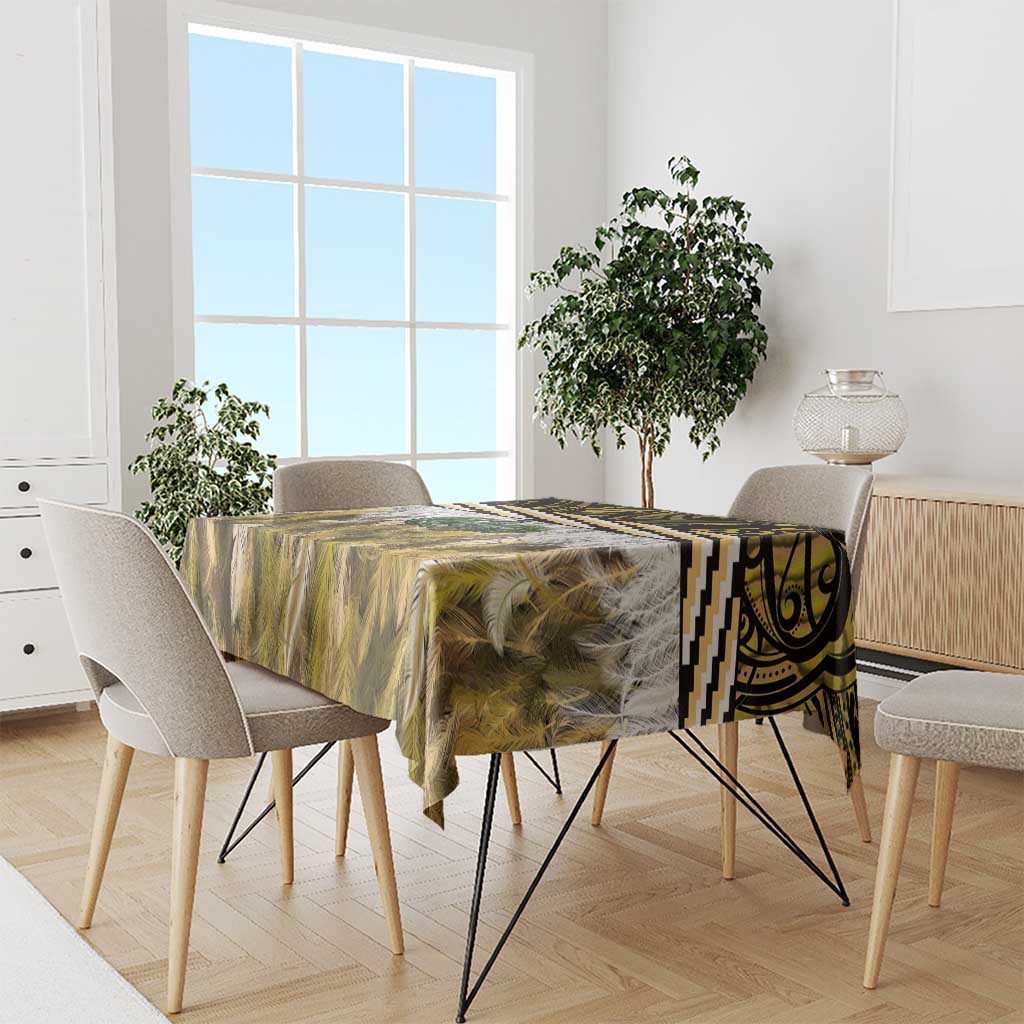 Yellow Traditional Cloak Aotearoa Tablecloth Maori Paua Shell Korowai Pattern