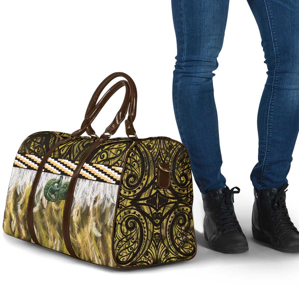 Yellow Traditional Cloak Aotearoa Travel Bag Maori Paua Shell Korowai Pattern - Polynesian Pride