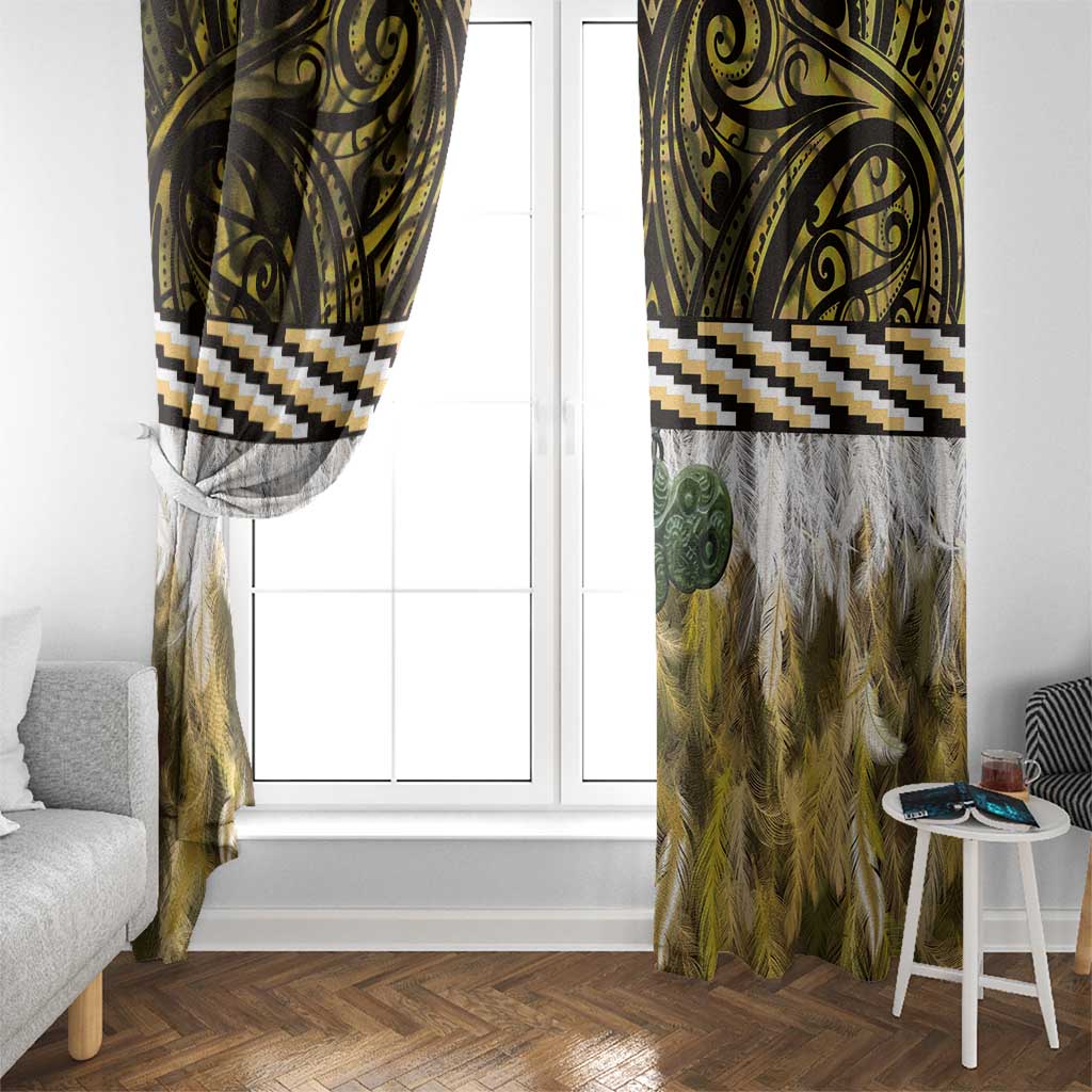 Yellow Traditional Cloak Aotearoa Window Curtain Maori Paua Shell Korowai Pattern LT14 - Polynesian Pride