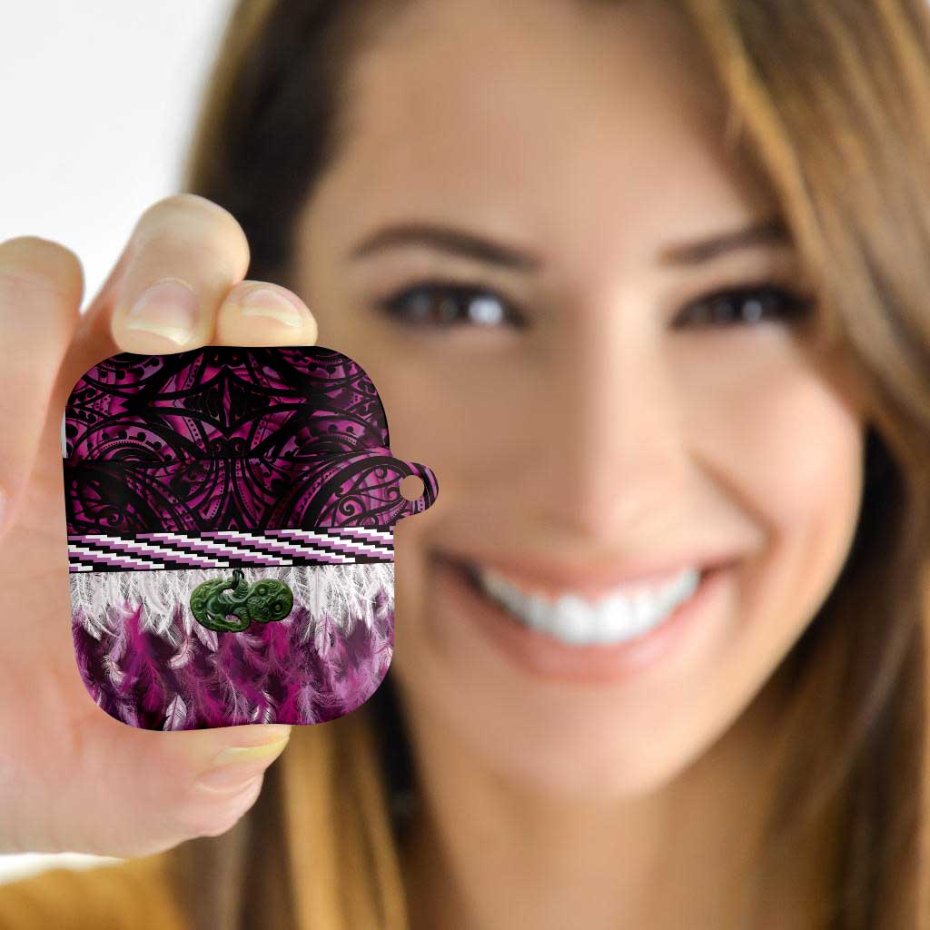 Pink Traditional Cloak Aotearoa AirPods Case Maori Paua Shell Korowai Pattern - Polynesian Pride