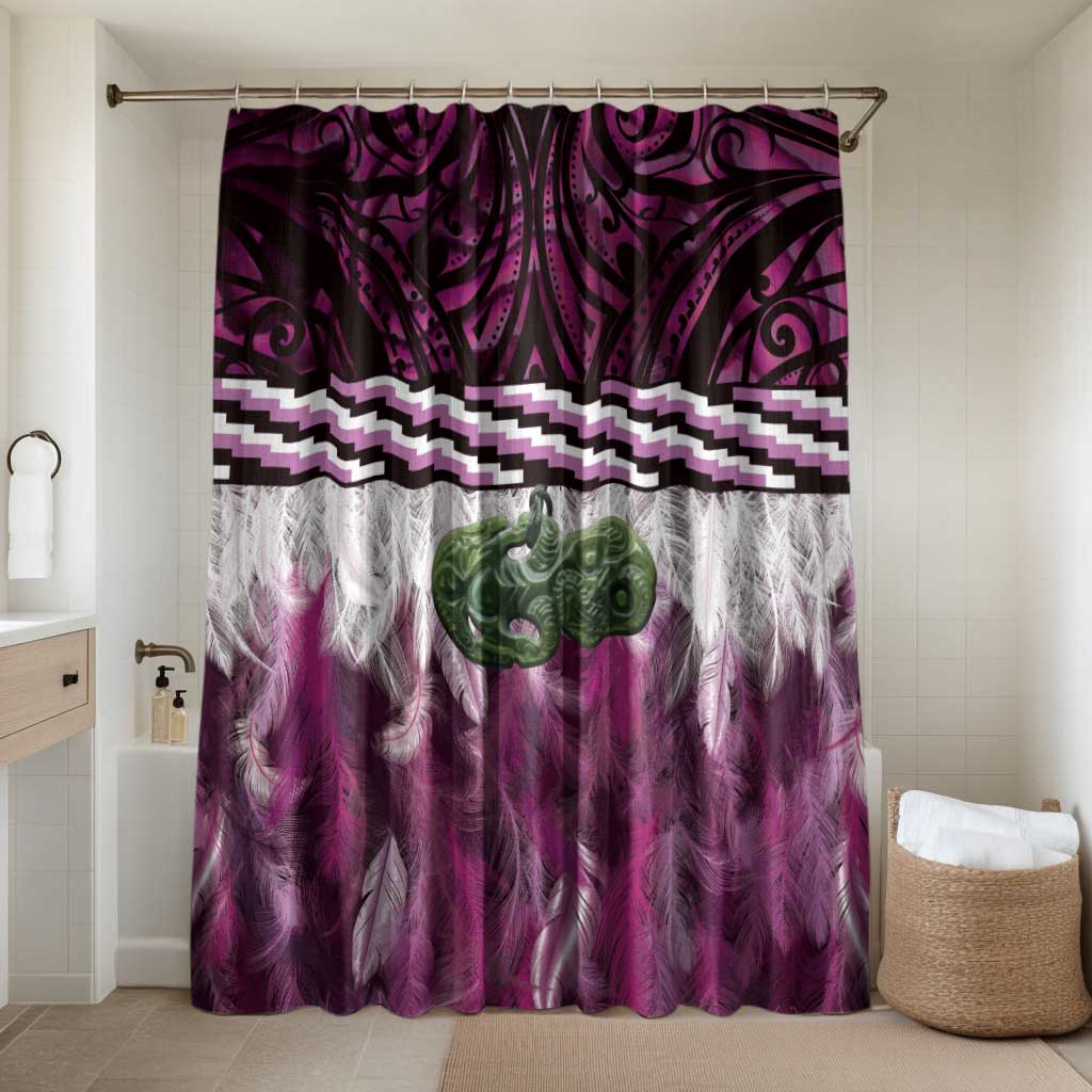 Pink Traditional Cloak Aotearoa Bathroom Set Maori Paua Shell Korowai Pattern - Polynesian Pride
