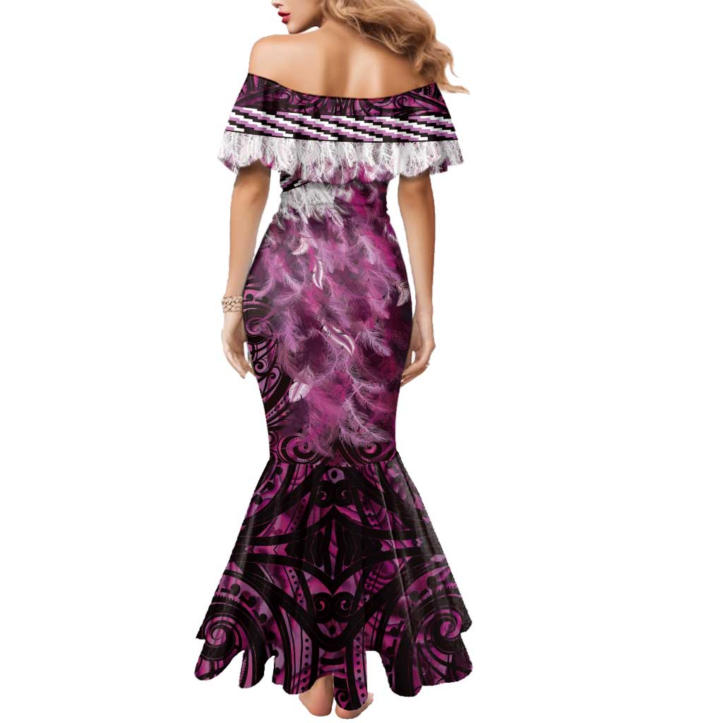 Pink Traditional Cloak Aotearoa Family Matching Mermaid Dress and Hawaiian Shirt Maori Paua Shell Korowai Pattern LT14 - Polynesian Pride