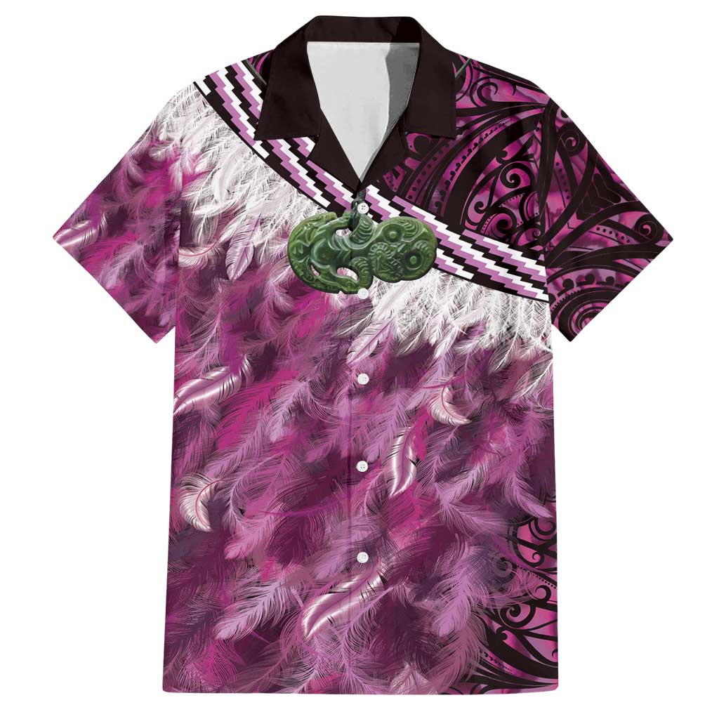 Pink Traditional Cloak Aotearoa Family Matching Puletasi and Hawaiian Shirt Maori Paua Shell Korowai Pattern LT14 Dad's Shirt - Short Sleeve Pink - Polynesian Pride