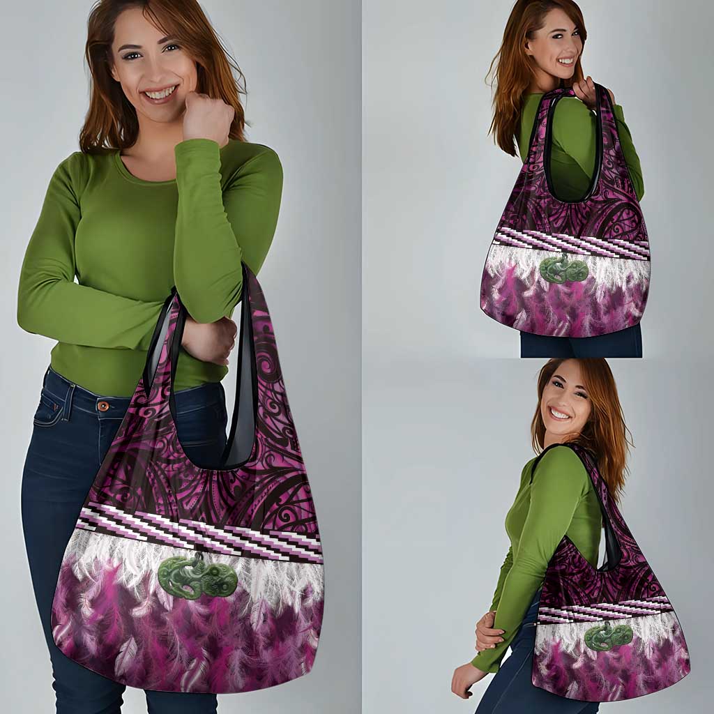 Pink Traditional Cloak Aotearoa Grocery Bag Maori Paua Shell Korowai Pattern LT14 - Polynesian Pride