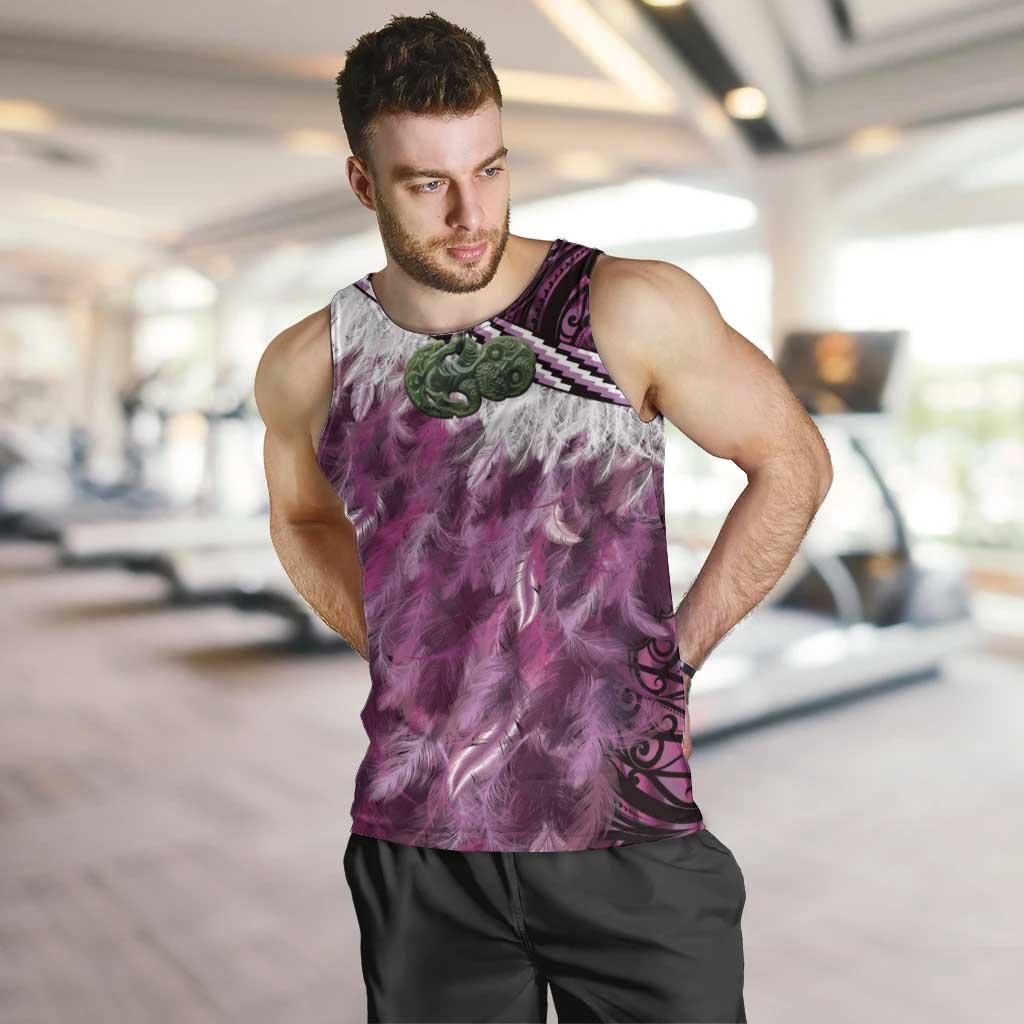 Pink Traditional Cloak Aotearoa Men Tank Top Maori Paua Shell Korowai Pattern LT14 Pink - Polynesian Pride