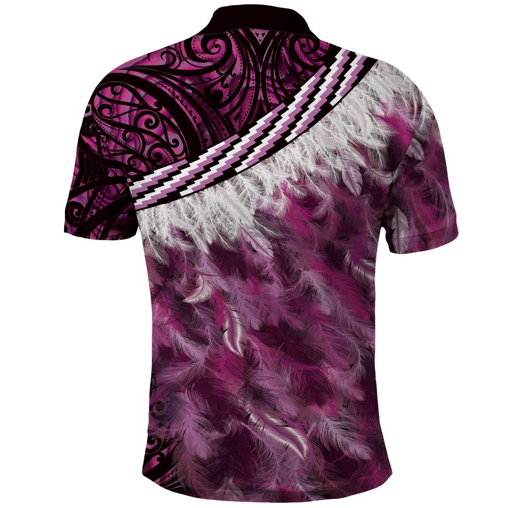 Pink Traditional Cloak Aotearoa Polo Shirt Maori Paua Shell Korowai Pattern