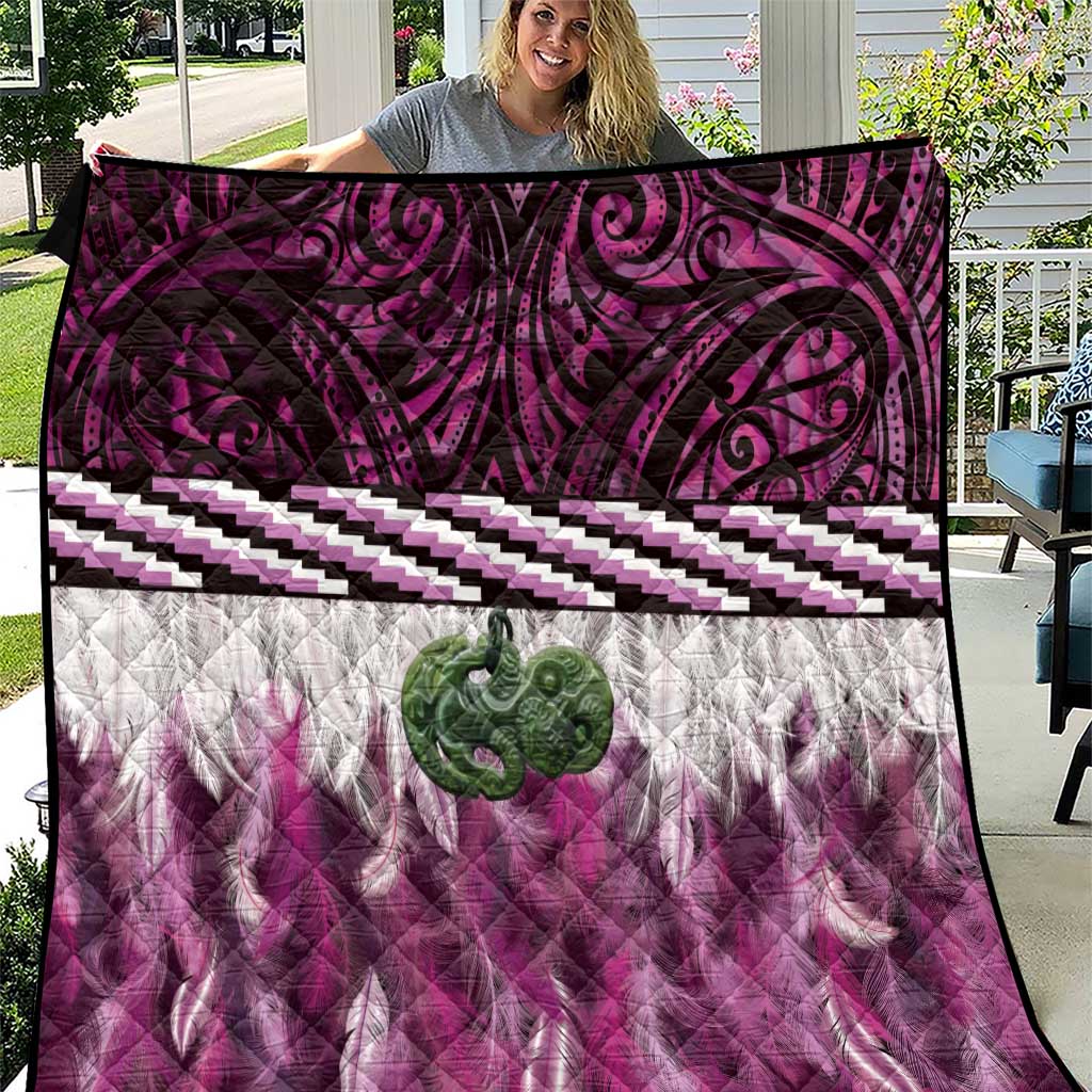 Pink Traditional Cloak Aotearoa Quilt Maori Paua Shell Korowai Pattern