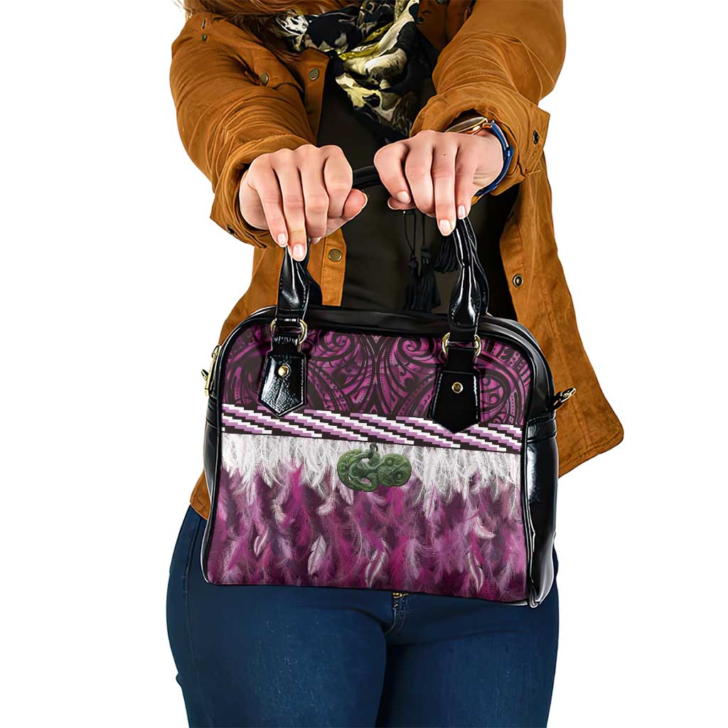 Pink Traditional Cloak Aotearoa Shoulder Handbag Maori Paua Shell Korowai Pattern LT14 One Size Pink - Polynesian Pride