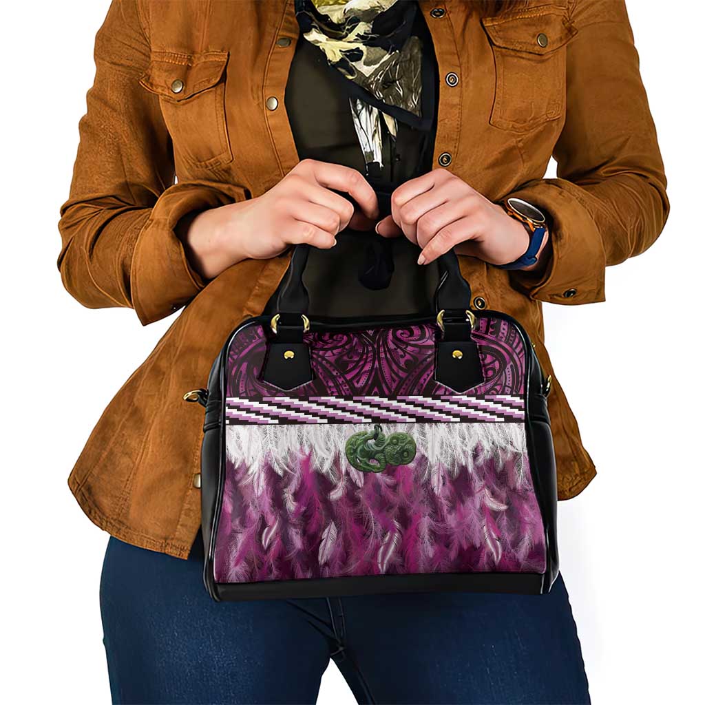 Pink Traditional Cloak Aotearoa Shoulder Handbag Maori Paua Shell Korowai Pattern LT14 - Polynesian Pride