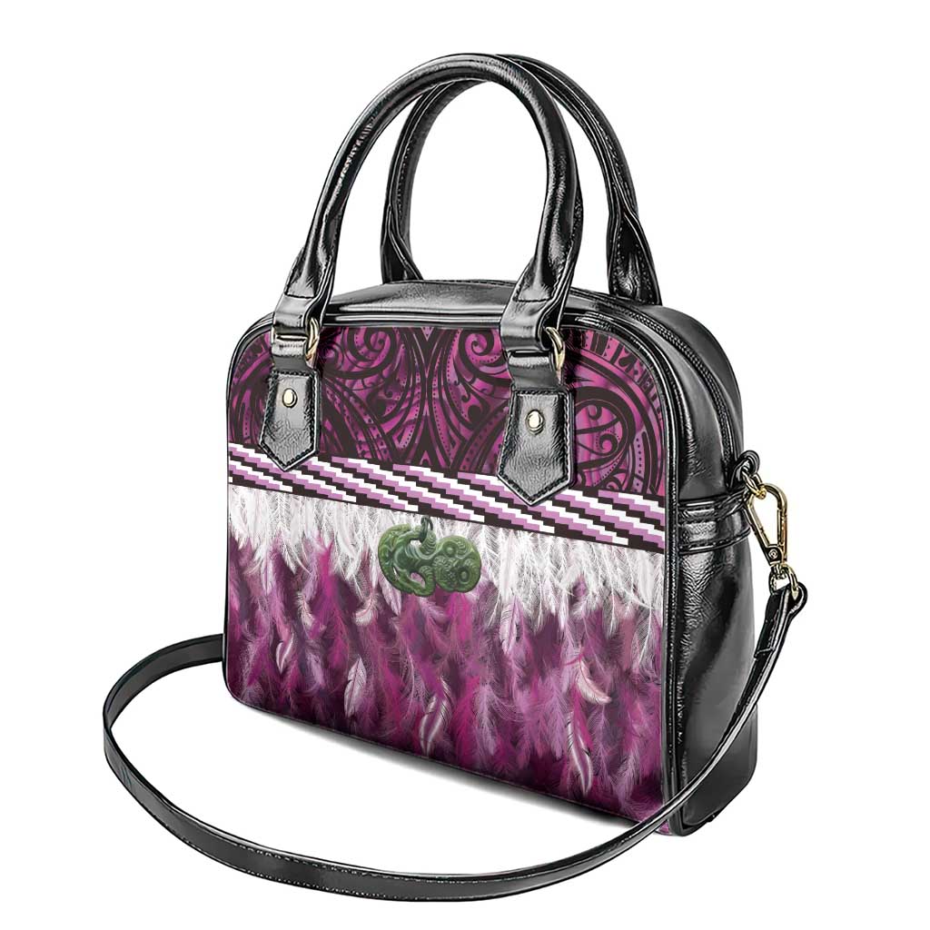 Pink Traditional Cloak Aotearoa Shoulder Handbag Maori Paua Shell Korowai Pattern LT14 - Polynesian Pride