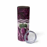 Pink Traditional Cloak Aotearoa Skinny Tumbler Maori Paua Shell Korowai Pattern