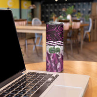 Pink Traditional Cloak Aotearoa Skinny Tumbler Maori Paua Shell Korowai Pattern