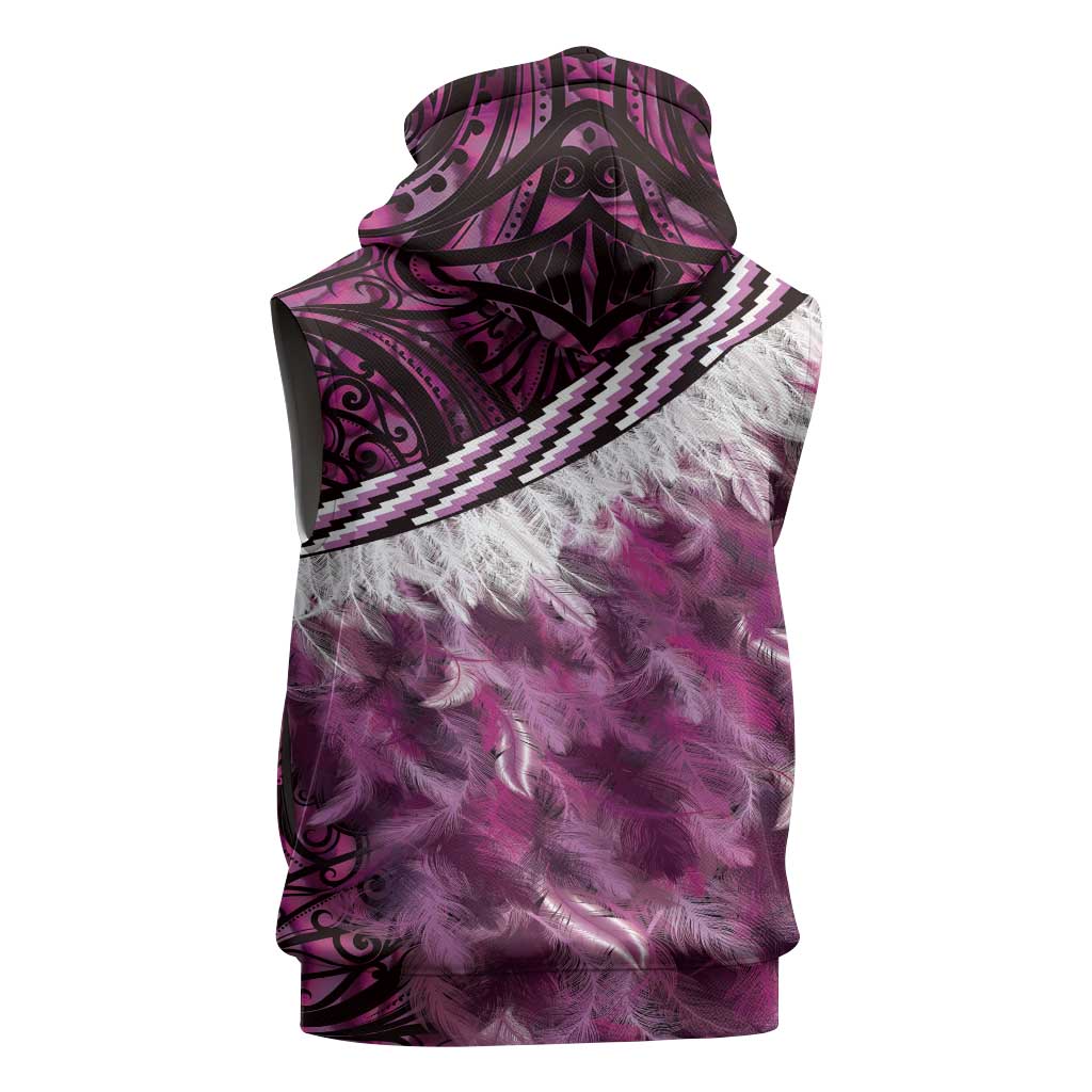 Pink Traditional Cloak Aotearoa Sleeveless Zip Hoodie Maori Paua Shell Korowai Pattern - Polynesian Pride