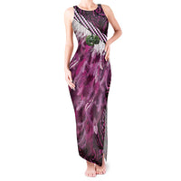 Pink Traditional Cloak Aotearoa Tank Maxi Dress Maori Paua Shell Korowai Pattern