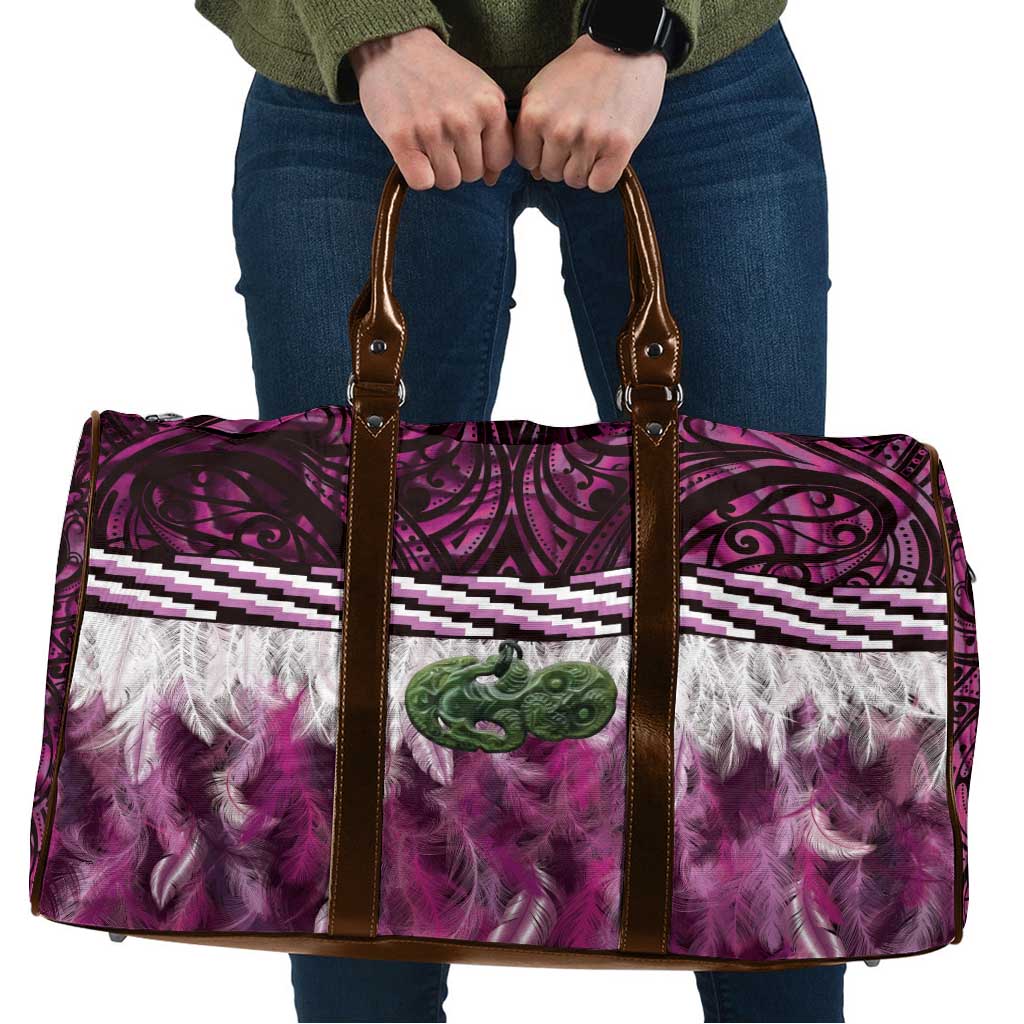 Pink Traditional Cloak Aotearoa Travel Bag Maori Paua Shell Korowai Pattern - Polynesian Pride