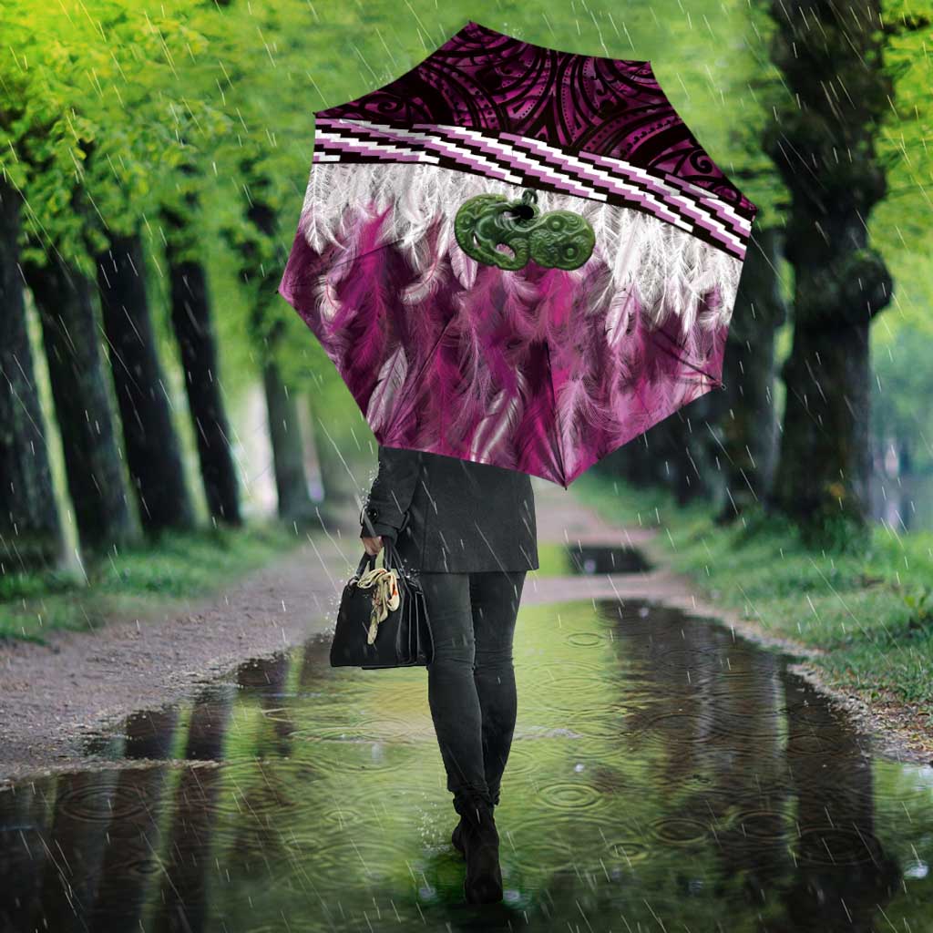 Pink Traditional Cloak Aotearoa Umbrella Maori Paua Shell Korowai Pattern - Polynesian Pride