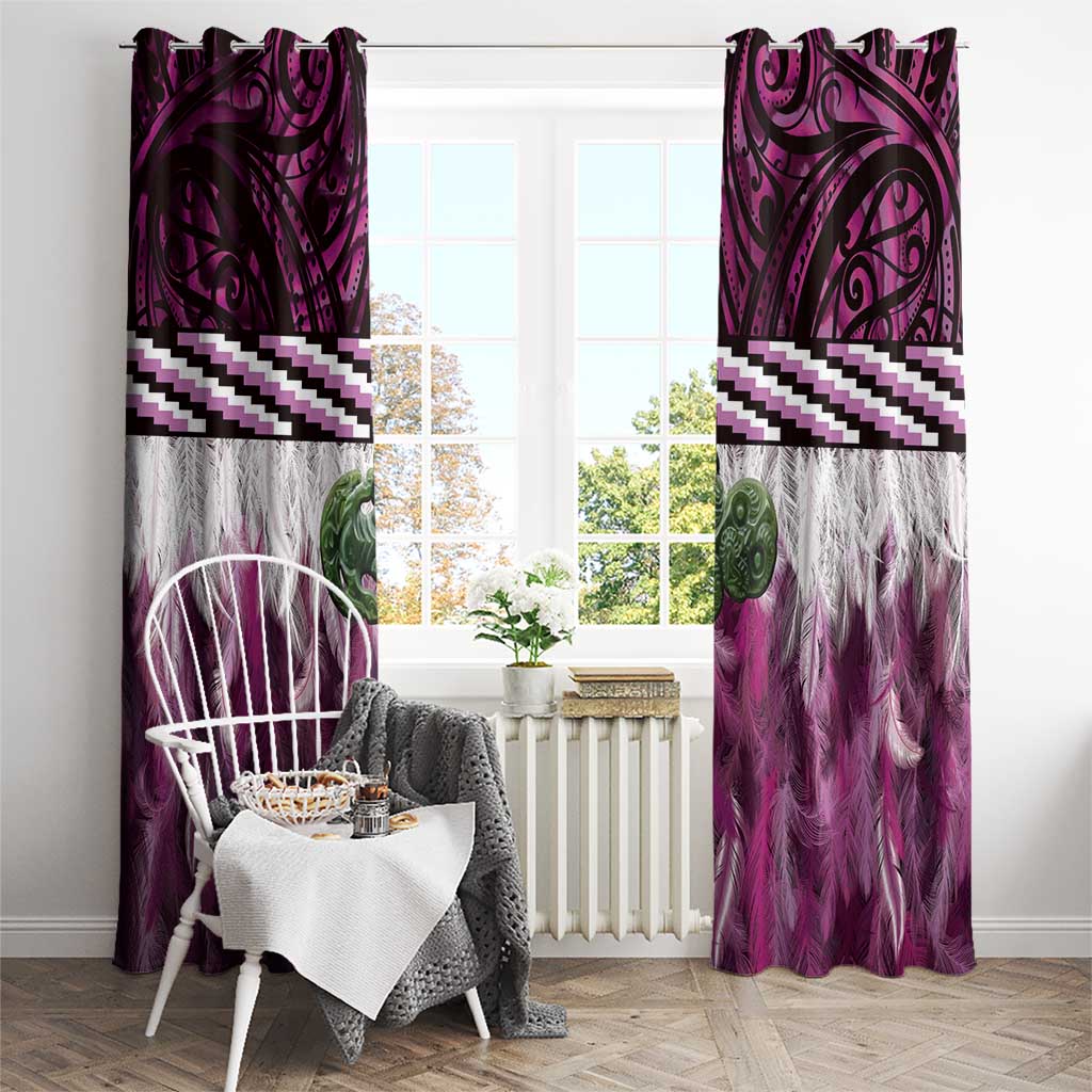 Pink Traditional Cloak Aotearoa Window Curtain Maori Paua Shell Korowai Pattern