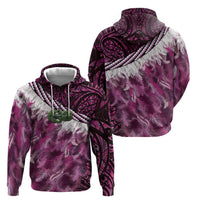 Pink Traditional Cloak Aotearoa Zip Hoodie Maori Paua Shell Korowai Pattern