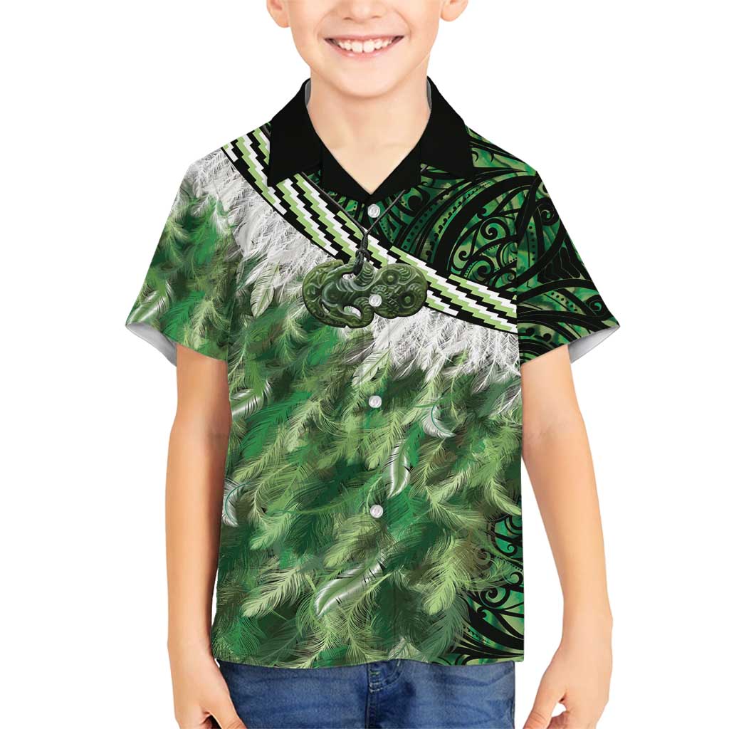 Green Traditional Cloak Aotearoa Family Matching Long Sleeve Bodycon Dress and Hawaiian Shirt Maori Paua Shell Korowai Pattern LT14 Son's Shirt Green - Polynesian Pride