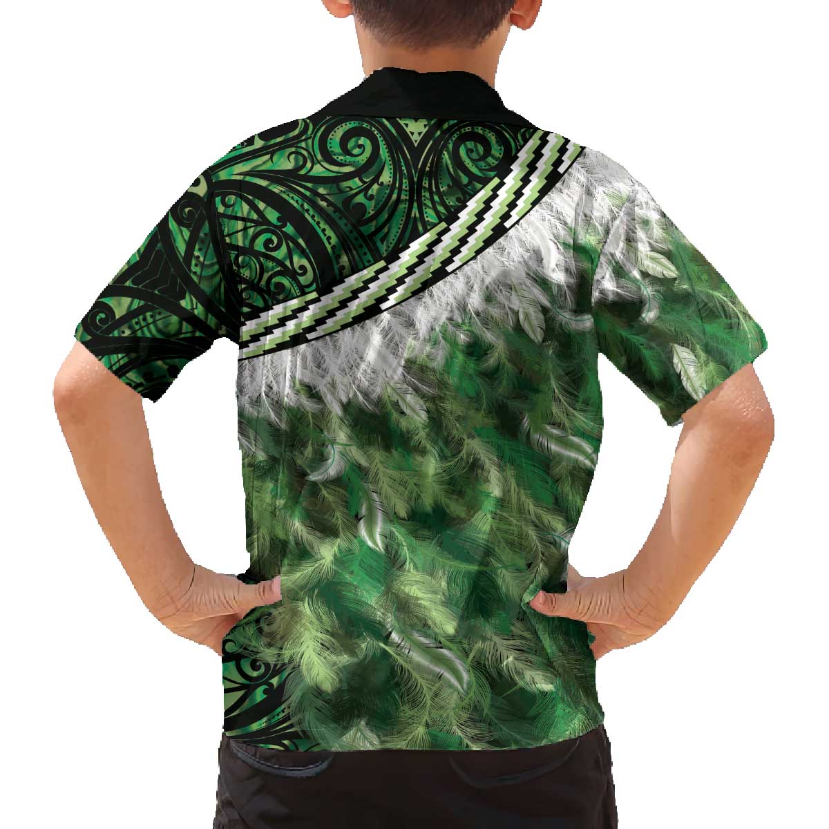 Green Traditional Cloak Aotearoa Family Matching Off The Shoulder Long Sleeve Dress and Hawaiian Shirt Maori Paua Shell Korowai Pattern LT14 - Polynesian Pride