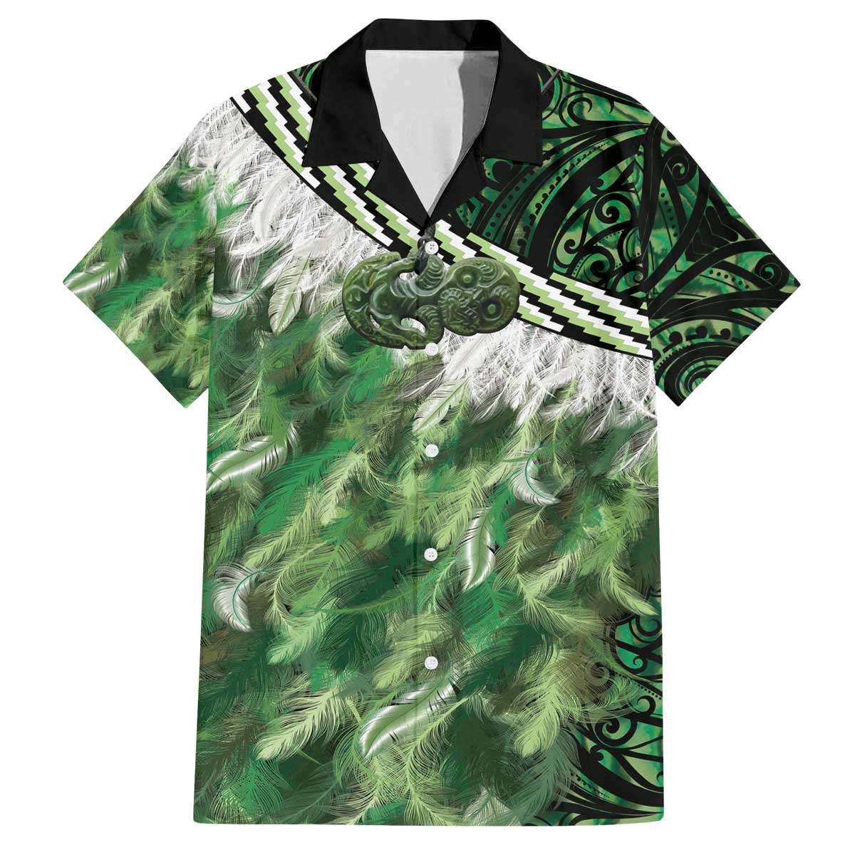 Green Traditional Cloak Aotearoa Family Matching Off The Shoulder Long Sleeve Dress and Hawaiian Shirt Maori Paua Shell Korowai Pattern LT14 Dad's Shirt - Short Sleeve Green - Polynesian Pride
